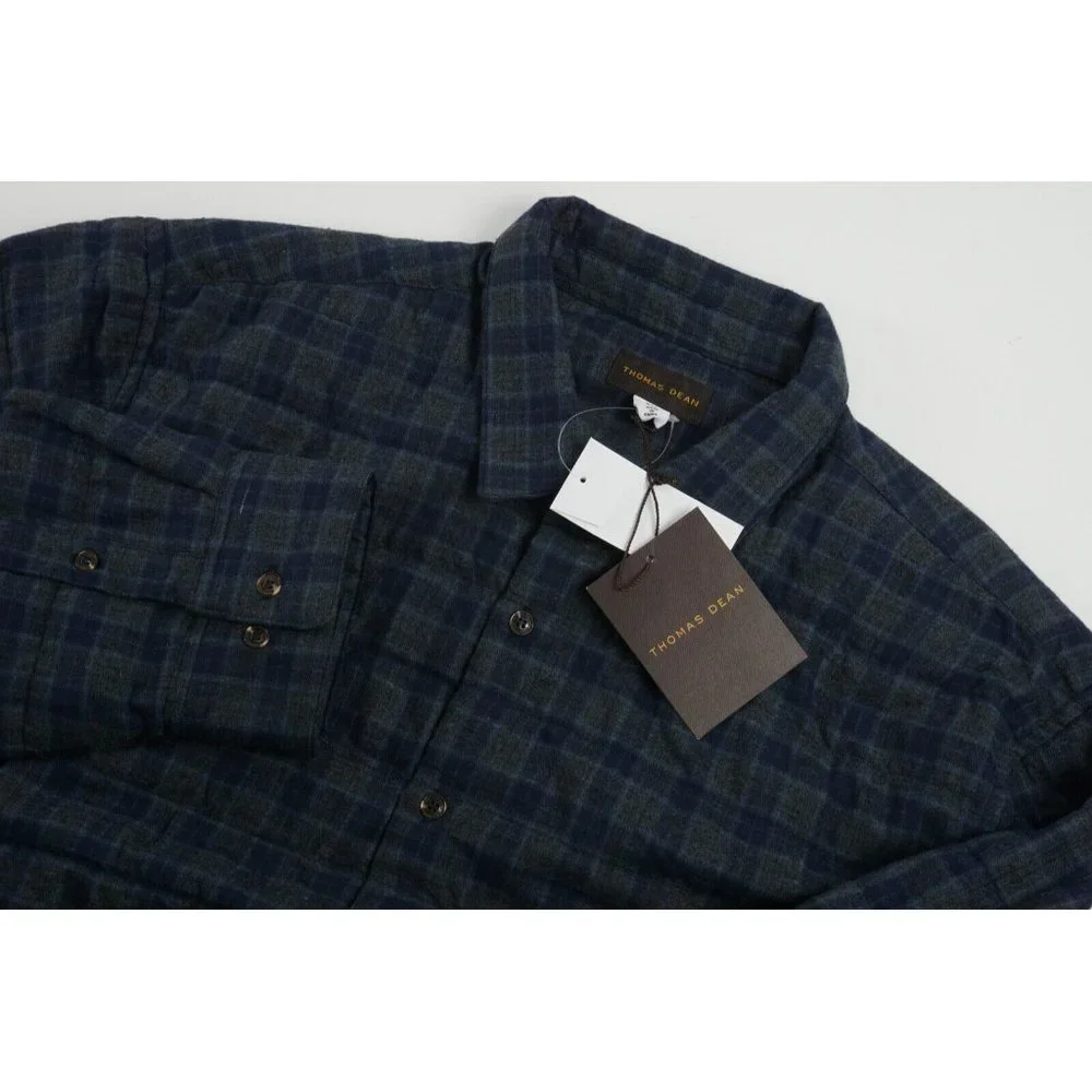 New $120 Thomas Dean Flannel Men's M / XL Blue Gray Check Lined‎ Shirt Jacket